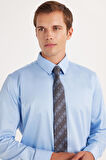 Erkek Slim Fit  Premium Likralı Pamuk Saten Mavi Gömlek