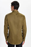 Erkek Slim Fit Dar Kesim %100 Pamuk Koton Saten Premium Seri Yeşil Gömlek