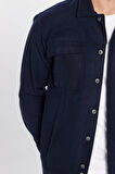 Erkek Relax Fit Rahat Kesim Cepli Düz Apaş Yaka Lacivert Mont Gömlek