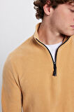 Erkek Standart Fit Rahat Kesim Tüylenme Yapmayan Soğuk Geçirmez Dik Yaka Bej Polar Sweatshirt
