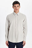 Erkek Modern Slim Fit Pamuklu Düz Bej Gömlek