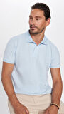 Erkek Slim Fit Dar Kesim %100 Pamuk Mavi Polo Yaka Tişört