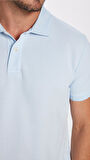 Erkek Slim Fit Dar Kesim %100 Pamuk Mavi Polo Yaka Tişört