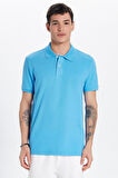 Erkek Slim Fit Dar Kesim %100 Pamuk Mavi Polo Yaka Tişört
