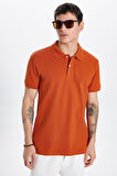 Erkek Slim Fit Dar Kesim %100 Pamuk Kiremit Polo Yaka Tişört