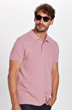 Erkek Slim Fit Dar Kesim %100 Pamuk Gül Kurusu Polo Yaka Tişört