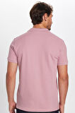 Erkek Slim Fit Dar Kesim %100 Pamuk Gül Kurusu Polo Yaka Tişört