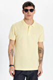 Erkek Slim Fit Dar Kesim %100 Pamuk Sarı Polo Yaka Tişört