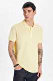 Erkek Slim Fit Dar Kesim %100 Pamuk Sarı Polo Yaka Tişört