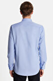 Modern Slim Fit Uzun Kollu Pamuklu Kolay Ütü Armürlü Mavi Erkek Gömlek