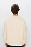 Unisex Oversize Geniş Kesim Pamuklu Yumuşak Dokulu İçi Polarlı Bej Renk Bisiklet Yaka Sweatshirt