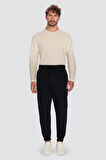 Unisex Relax Fit Rahat Kesim Şardonlu 3 Cepli Lastikli Jogger Paça Siyah Eşofman Altı