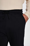 Unisex Relax Fit Rahat Kesim Şardonlu 3 Cepli Lastikli Jogger Paça Siyah Eşofman Altı