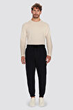 Unisex Relax Fit Rahat Kesim Şardonlu 3 Cepli Lastikli Jogger Paça Siyah Eşofman Altı
