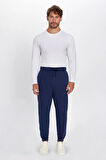 Unisex Relax Fit Rahat Kesim Şardonlu 3 Cepli Lastikli Jogger Paça Lacivert Eşofman Altı