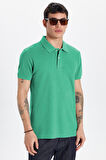 Erkek Slim Fit Dar Kesim %100 Pamuk Yeşil Polo Yaka Tişört