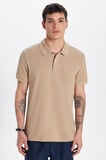 Erkek Slim Fit Dar Kesim %100 Pamuk Bej Polo Yaka Tişört
