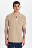 Erkek Slim Fit Dar Kesim %100 Pamuk Bej Polo Yaka Tişört