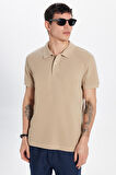 Erkek Slim Fit Dar Kesim %100 Pamuk Bej Polo Yaka Tişört