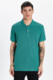 Erkek Slim Fit Dar Kesim %100 Pamuk Yeşil Polo Yaka Tişört