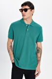 Erkek Slim Fit Dar Kesim %100 Pamuk Yeşil Polo Yaka Tişört