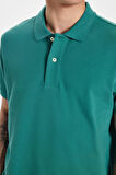 Erkek Slim Fit Dar Kesim %100 Pamuk Yeşil Polo Yaka Tişört