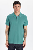 Erkek Slim Fit Dar Kesim %100 Pamuk Yeşil Polo Yaka Tişört