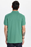 Erkek Slim Fit Dar Kesim %100 Pamuk Yeşil Polo Yaka Tişört