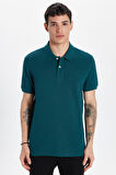 Erkek Slim Fit Dar Kesim %100 Pamuk Yeşil Polo Yaka Tişört
