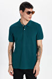 Erkek Slim Fit Dar Kesim %100 Pamuk Yeşil Polo Yaka Tişört