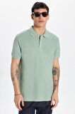 Erkek Slim Fit Dar Kesim %100 Pamuk Yeşil Polo Yaka Tişört
