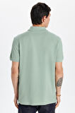 Erkek Slim Fit Dar Kesim %100 Pamuk Yeşil Polo Yaka Tişört
