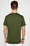 Unisex Slim Fit Dar Kesim %100 Pamuk Yumuşak Dokulu Haki Bisiklet Yaka Tişört