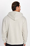 Unisex Relax Fit Rahat Kesim Pamuklu İçi Polarlı Çift Cepli Fermuarlı Taş Renk Kapüşonlu Sweatshirt