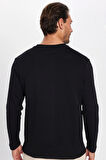 Unisex Relax Fit Rahat Kesim %100 Pamuk Uzun Kollu Bisiklet Yaka Siyah Basic Tişört