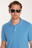 Erkek Slim Fit Dar Kesim %100 Pamuk Mavi Polo Yaka Tişört