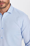 Modern Slim Fit Uzun Kollu Pamuklu Kolay Ütü Armürlü Mavi Erkek Gömlek