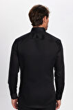 Erkek Slim Fit Non-Iron Pamuklu Doğa Dostu Ekoteks Belgeli Ütü Gerektirmez Siyah Gömlek