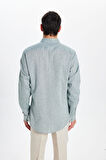 Erkek Slim Fit Dar Kesim Keten Efekt Premium Seri Düğmeli Yaka Düz Mint Gömlek