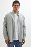 Erkek Relax Fit Rahat Kalıp Uzun Kollu %100 Pamuk Düğmeli Spor Yaka Su Yeşili Gömlek