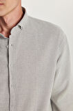 Erkek Relax Fit Rahat Kalıp Uzun Kollu %100 Pamuk Düğmeli Spor Yaka Gri Gömlek