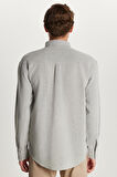 Erkek Relax Fit Rahat Kalıp Uzun Kollu %100 Pamuk Düğmeli Spor Yaka Gri Gömlek