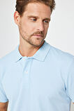 Erkek Slim Fit Dar Kesim Pamuklu Yumuşak Dokulu Serin Tutan Kumaş Düz Pike Mavi Polo Yaka Tişört