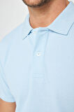 Erkek Slim Fit Dar Kesim Pamuklu Yumuşak Dokulu Serin Tutan Kumaş Düz Pike Mavi Polo Yaka Tişört