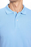 Erkek Slim Fit Dar Kesim Pamuklu Yumuşak Dokulu Serin Tutan Kumaş Düz Pike Mavi Polo Yaka Tişört