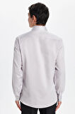 Erkek Modern Slim Fit Düz Saten Pamuklu Bej Gömlek