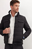 Erkek Regular Fit Klasik Kesim Çift Cepli Çıtçıt Kapamalı Siyah Mont