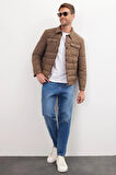 Erkek Regular Fit Klasik Kesim Çift Cepli Çıtçıt Kapamalı Kahverengi Mont