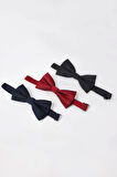 3'lü Paket Armürlü Siyah-Kırmızı-Lacivert Erkek Papyon