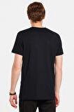 Erkek Slim Fit Dar Kesim %100 Pamuk Yumuşak Dokulu Baskılı Siyah Bisiklet Yaka Tişört